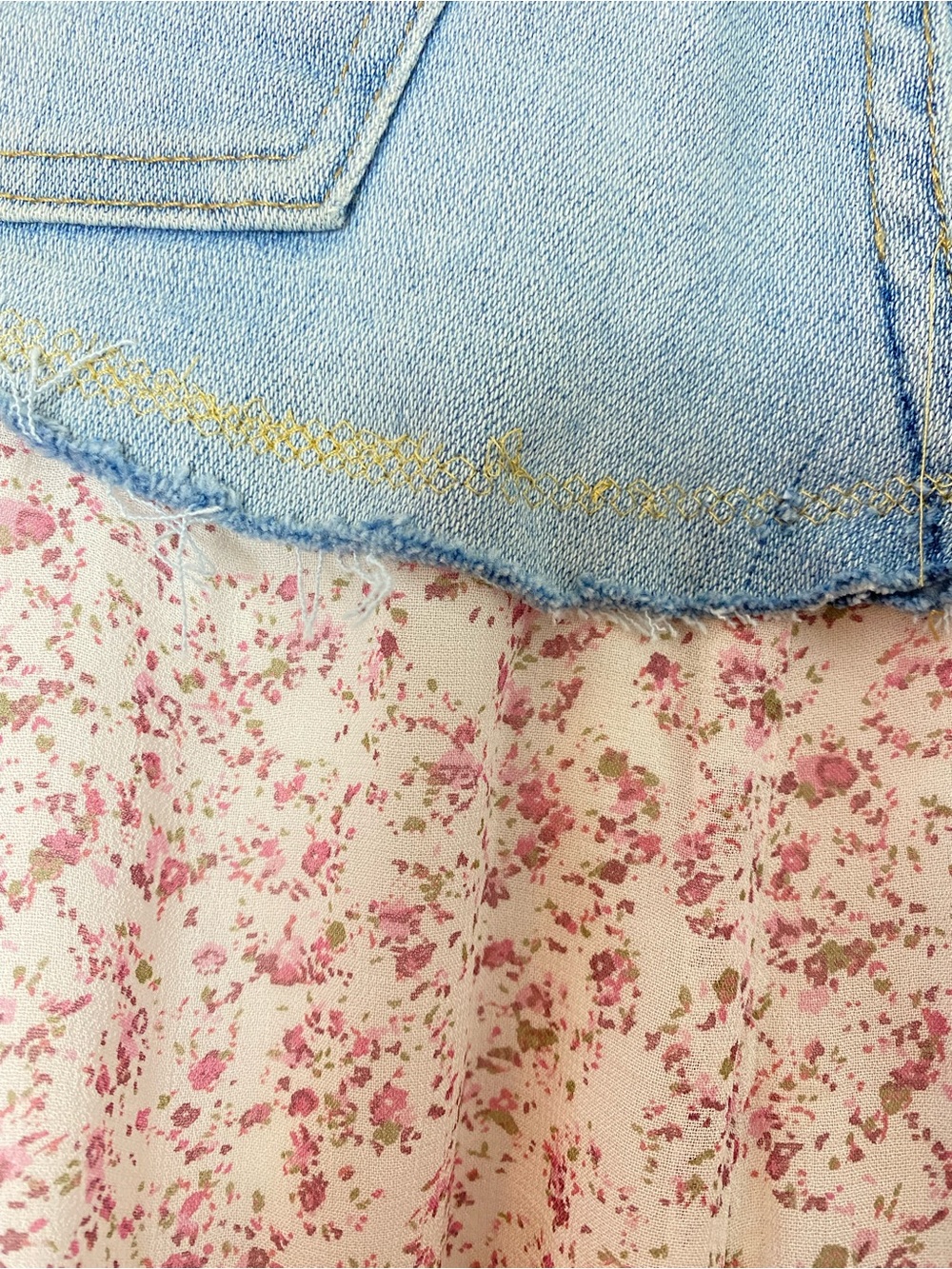 Wrangler Denim Jean Skirt Womens Size XS Handmade Upcycled OOAK Floral Waist 26 - Picture 6 of 13